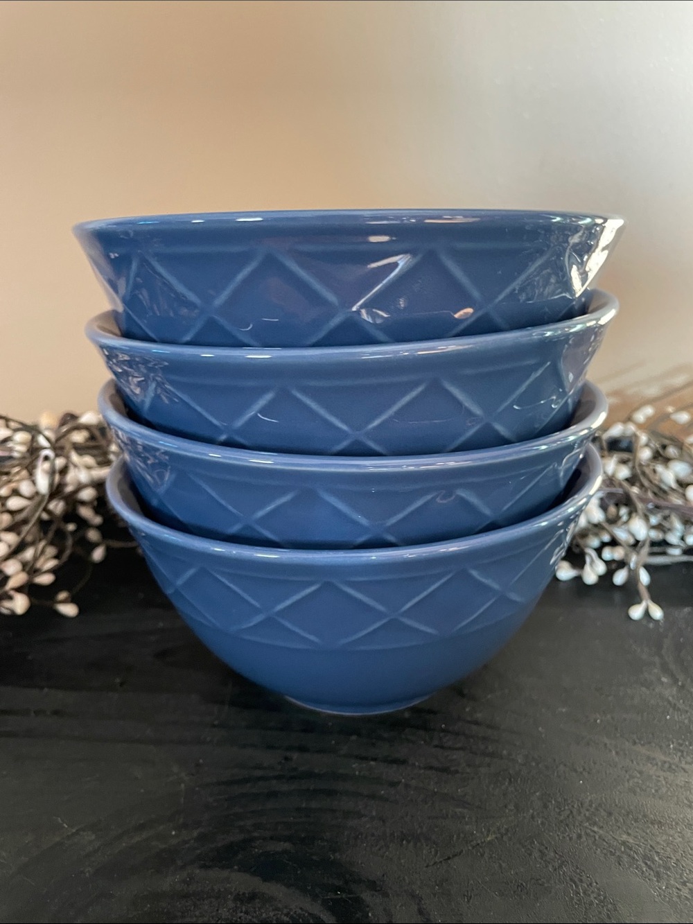 LIKE NEW Paula Deen Savannah Trellis Ceramic 6” Bowls - Set of 4